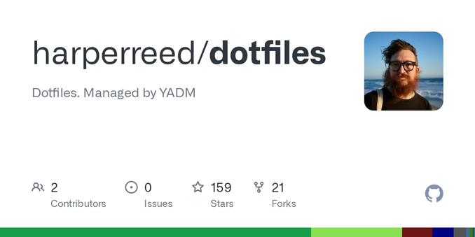 Dotfiles. Managed by YADM. Contribute to harperreed/dotfiles development by creating an account on GitHub.