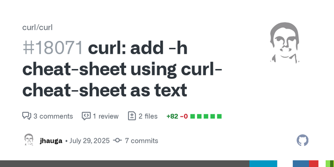 Add a new argument "cheat-sheet" to -h, --help option that returns the content from the repo curl-cheat-sheet to the terminal.
