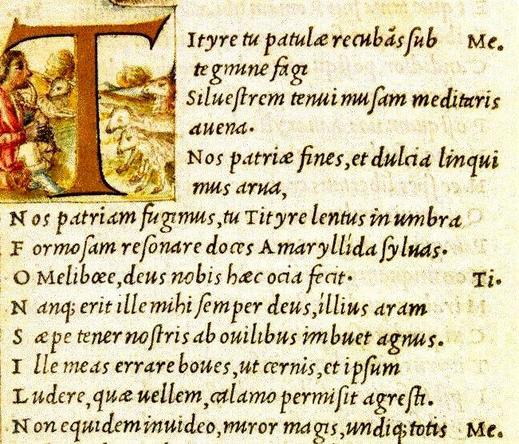 Image of a page from the 1501 edition of Vergil printed by the famous Venetian printed of the classics Aldus Manutius. Its clear, slanting italic typeface looks like the middle generation between Pomponio Leto's handwriting and modern Times New Roman italic.