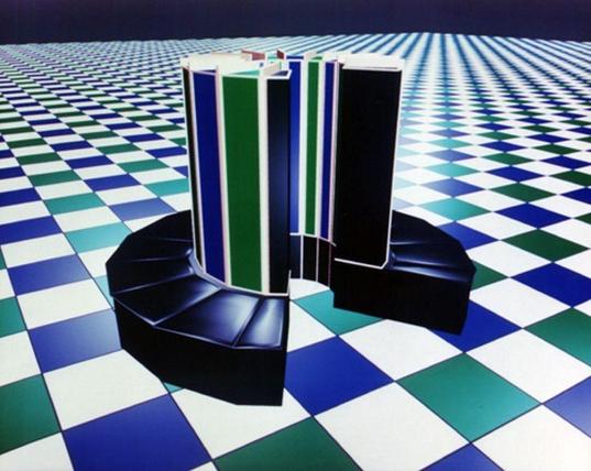 The Cray-1, seen here in a "self-portrait" raytraced image, rendered on a Cray-1